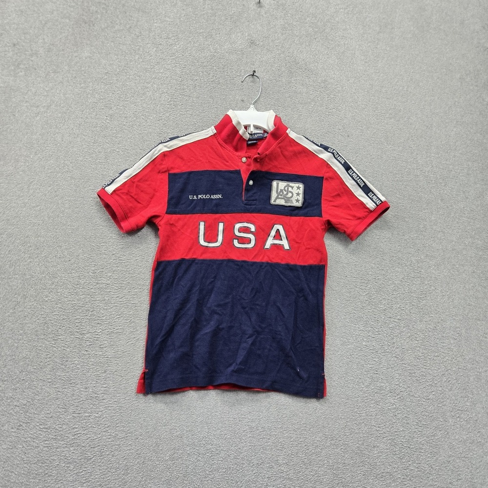 U.S. Polo Assn. Boys Polo M Red Colorblock USA Logo Graphic Preppy Collar READ